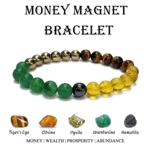 Money magnet bracelet pirate green aventurine tiger cetrine hematite 5 stone